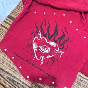 Red Long Sleeve Graphic Crop Top